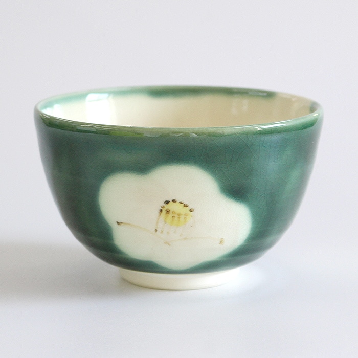 茶道具 抹茶茶碗 清水焼 織部椿 西川貞三郎商店（W-207）