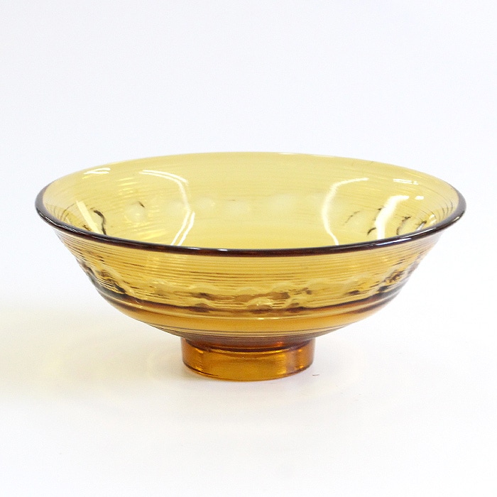 茶道具 抹茶茶碗 耐熱 ガラス 平茶碗 義山 アンバー 琥珀色 長寿作