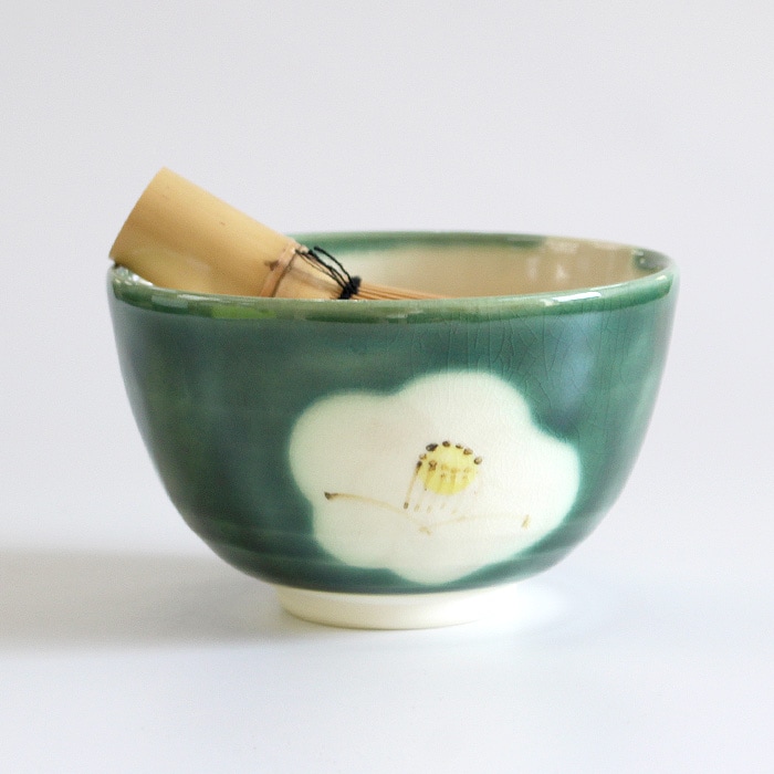 茶道具 抹茶茶碗 清水焼 織部椿 西川貞三郎商店（W-207）