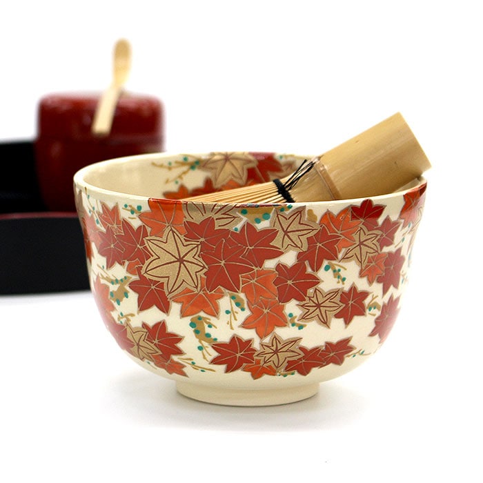 茶道具 抹茶茶碗 宮地英香作 仁清 紅葉