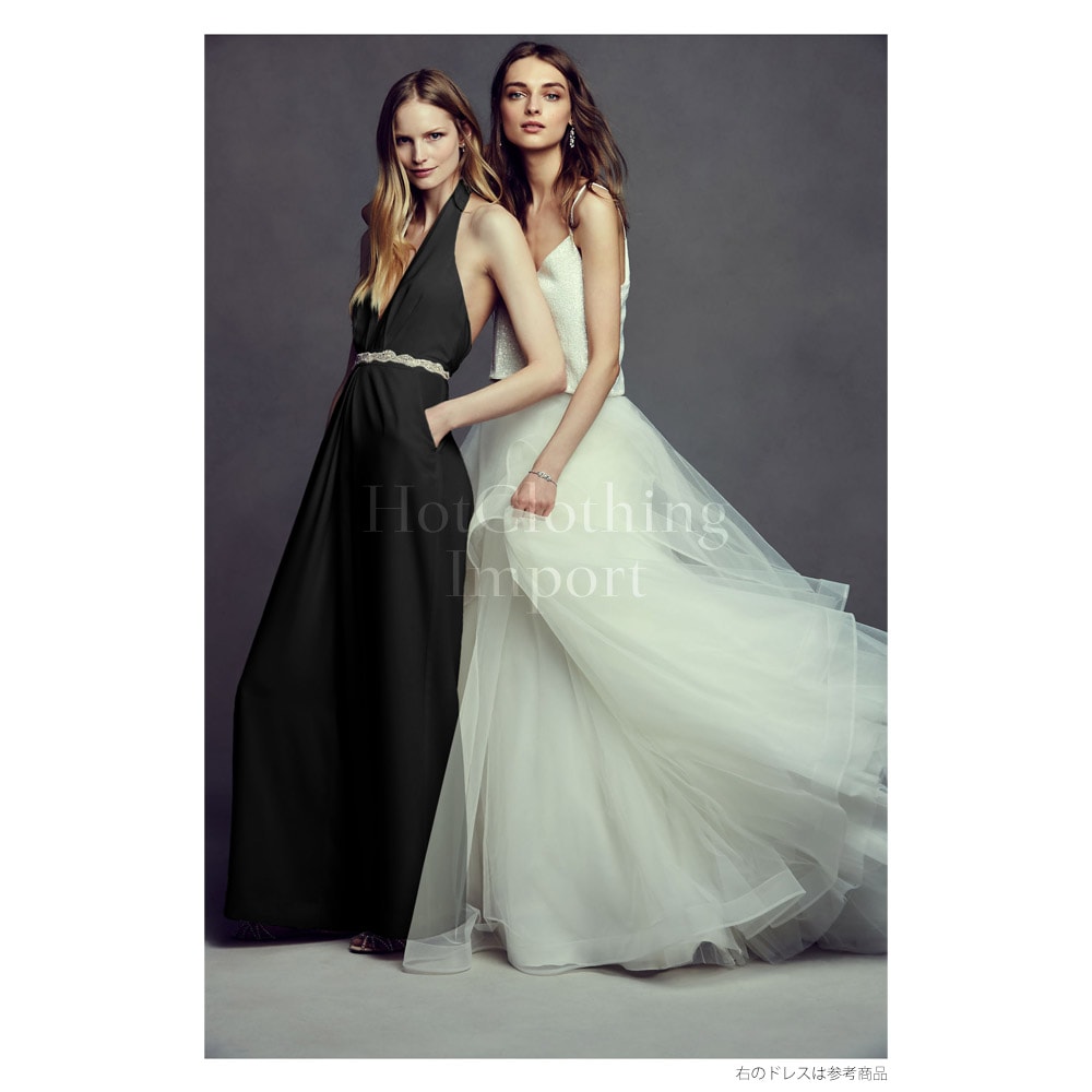 オープンバック ホルターネック ジャンプスーツ Vネック