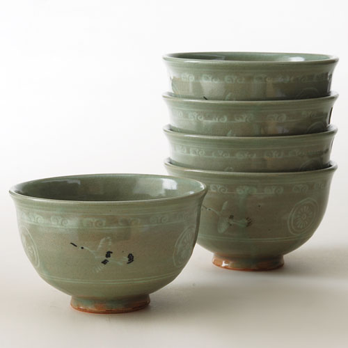 茶道具 抹茶碗】 数茶碗 青磁雲鶴 5客 中村与平作 | 数茶碗 - CHATOWA