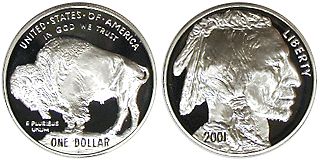 アメリカ バッファロー 1ドル銀貨 2001 UNC/Proof 2枚セット ケース付