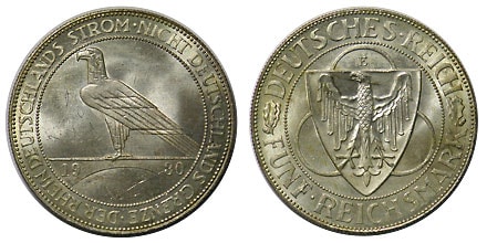 ワイマール ラインランド解放 5マルク銀貨 1930-E AU-UNC | 世界の