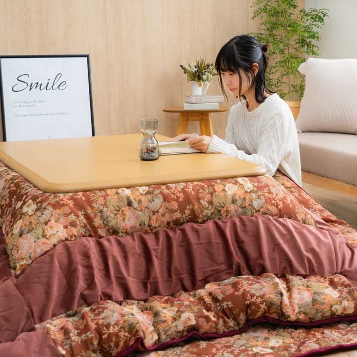 こたつ2点セット こたつ掛け布団 ミリア 正方形 長方形 エレガンス柄