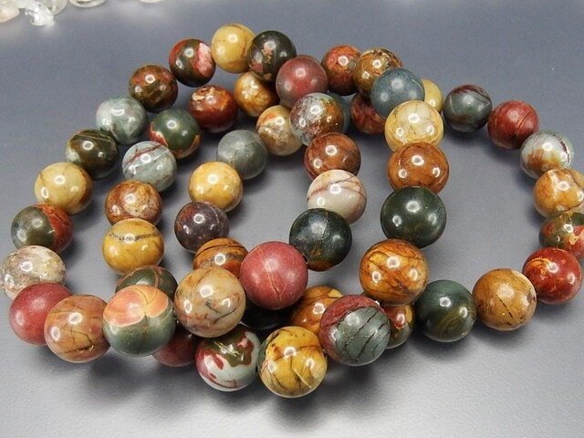 レア天然石ピカソ ジャスパー約12mm碧玉ブレスレット綺麗メンズLLL+