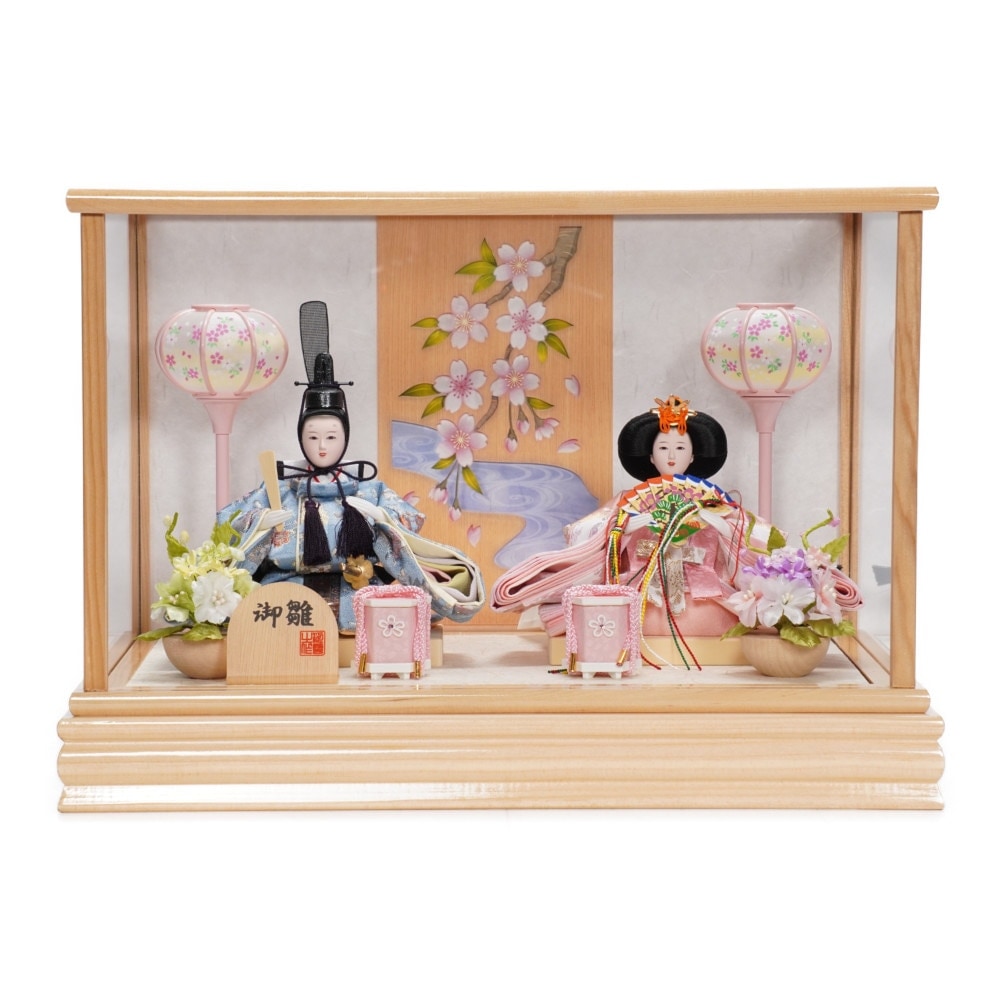 雛人形】小芥子 金襴 白木 親王揃いガラスケース飾り | 河雲作