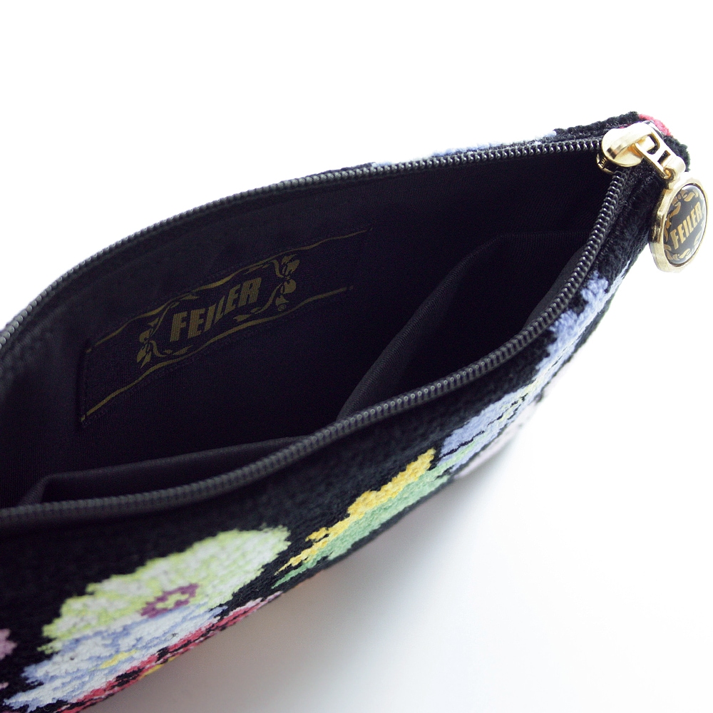 FEILER×井澤屋 フラットポーチ「うらら花」ブラック