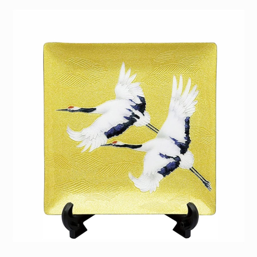 七宝焼き 飾皿 66 双鶴（そうかく） | 飾皿 角形 | 伝統工芸品・和風