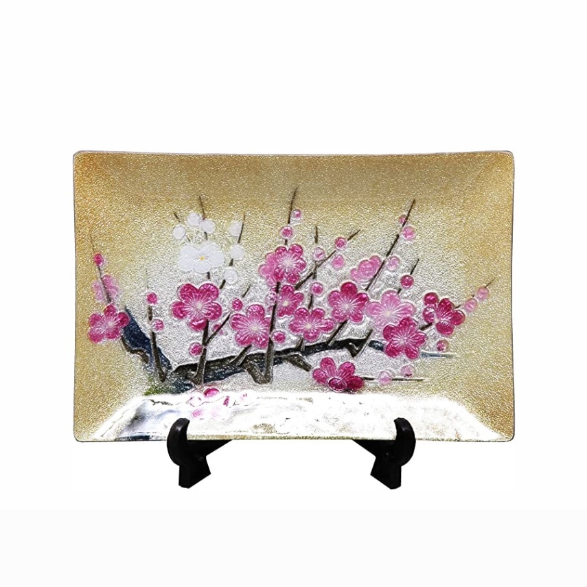 七宝焼き 飾皿 46金地紅白梅 | 飾皿 角形 | 伝統工芸品・和風記念品