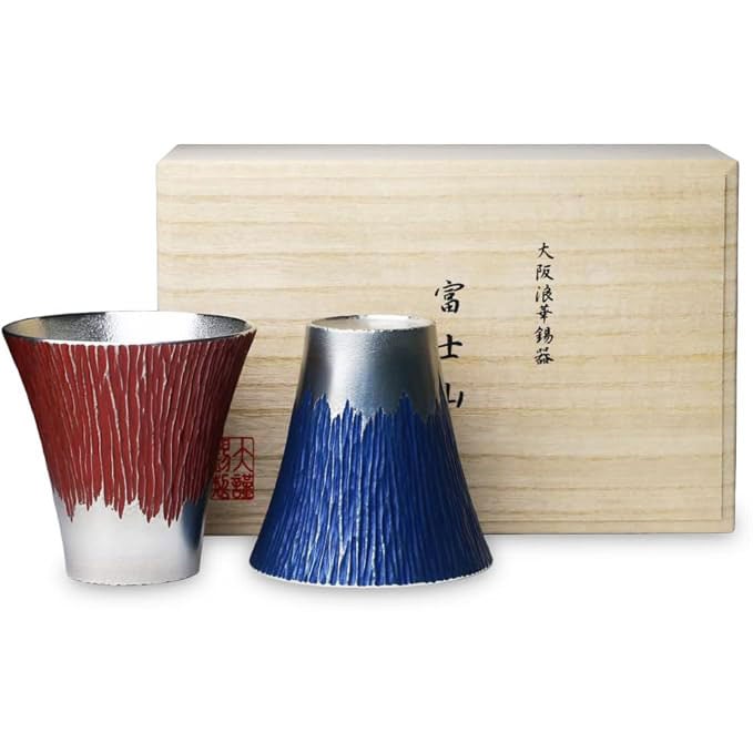 大阪錫器 ぐい飲み 富士山 青朱ペア | 富士山 | 伝統工芸品・和風記念