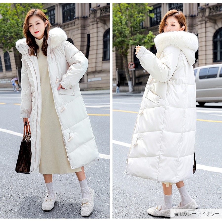 ダウン アウター フード付き ファー コート ダウンコート ロング 長袖
