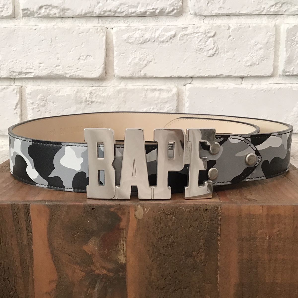 BAPE camo レザー ベルト グレー Lサイズ a bathing ape leather belt