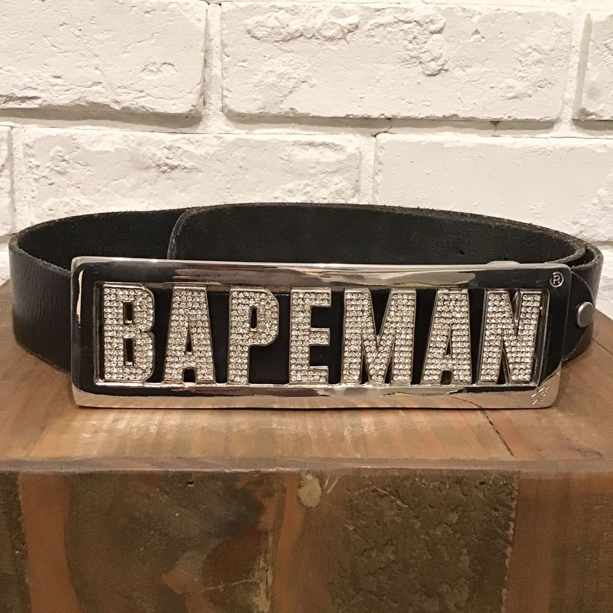 スワロフスキー BAPE LOGO レザー ベルト a bathing ape swarovski