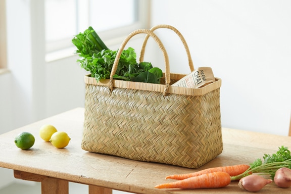 青竹市場かご(籐ハンドル/中サイズ)(約)幅41×マチ22×本体高さ24cm(約