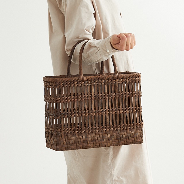 透かし編みくるみ籠(角型/大サイズ)(約)幅35×マチ12.5×本体高さ27cm(約