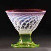 氷コップ 明治～大正時代 和硝子 オパールセント 羊歯葉模様 金赤縁 輪