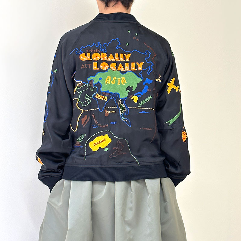 ティグルブロカンテ WorldMap 刺繍 スカジャン unisex Black | TIGRE