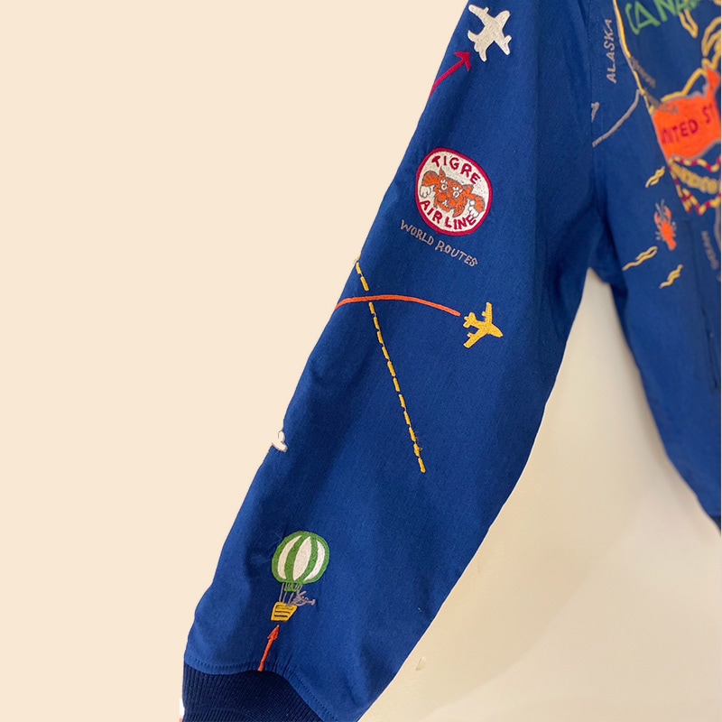 ティグルブロカンテ WorldMap 刺繍 スカジャン unisex Indigo Nylon