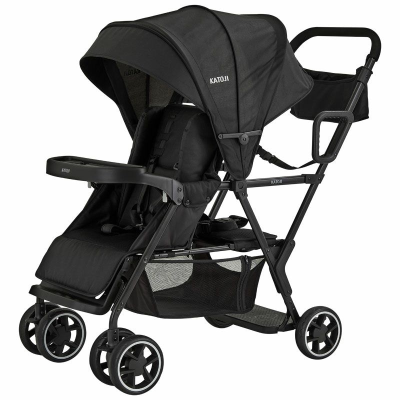 二人乗りベビーカー 二人でゴー(ブラック) 【専用リアシート付き