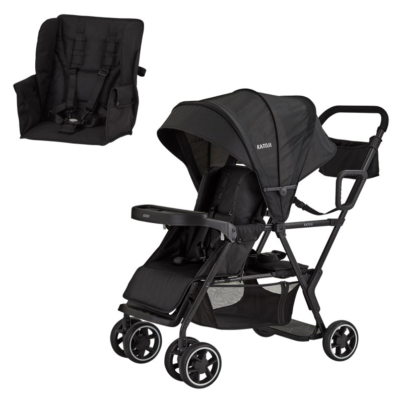 二人乗りベビーカー 二人でゴー(ブラック) 【専用リアシート付き