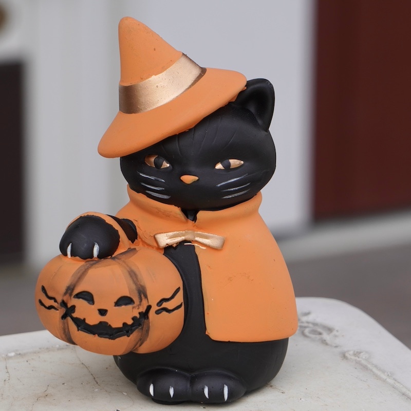 Hallowe'enパンプキンを持った黒猫さん