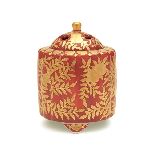 日本香堂の香器『香炉【錦赤地金襴桃絵(にしきあかじきんらんももえ