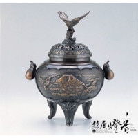 香炉/香器『高岡銅器【夏目型獅子蓋香炉/竹彫金/古手色】銅製』竹中