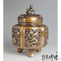 香炉/香器『高岡銅器【龍足雲龍蓋香炉】銅製/正晴作』竹中銅器
