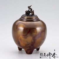 香炉/香器『高岡銅器【夏目型獅子蓋香炉/竹彫金/古手色】銅製』竹中