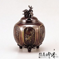 香炉/香器『高岡銅器【玉形三友文焼青銅色香炉】銅製/須賀月芳作』竹中