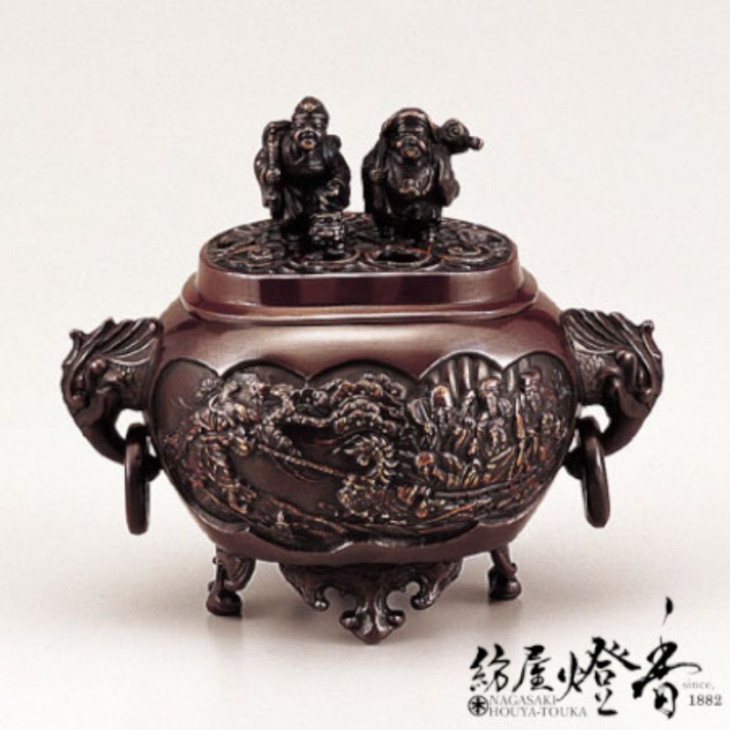 香炉/香器『高岡銅器【小判型七福神小恵比須大黒蓋香炉】銅製/能作吉