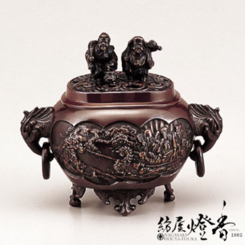 香炉/香器『高岡銅器【小判型七福神小恵比須大黒蓋香炉】銅製/能作吉
