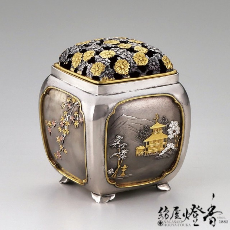 香炉/香器『高岡銅器【菊蓋秋景香炉】銀製/津雪作』竹中銅器 | 取扱い