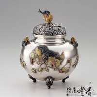 香炉/香器『高岡銅器【杜若文(かきつばたもん)/青銅色香炉】銅製/名取