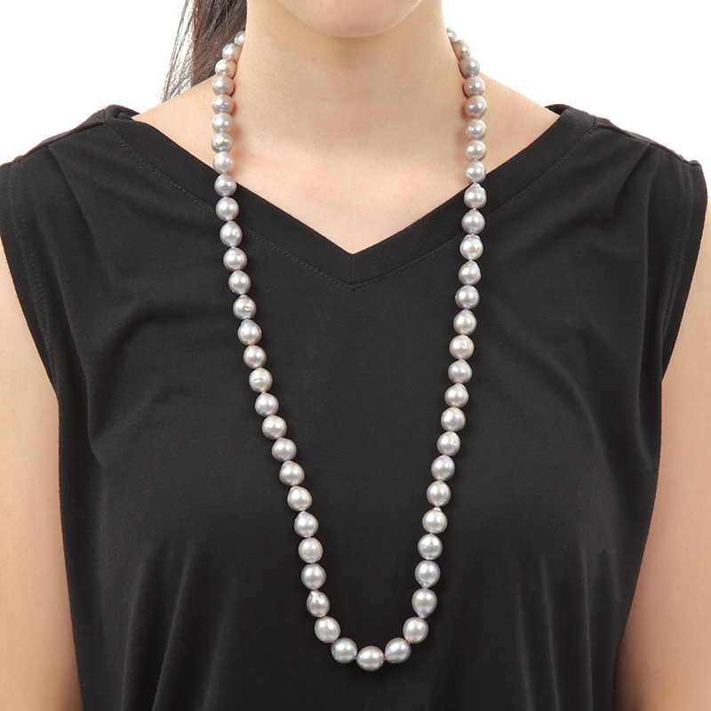 大粒バロックパール ロングネックレス 約86cm淡水 メタリックグレー 11