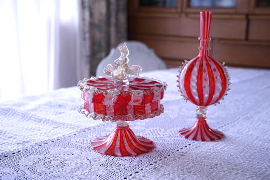 アンティークベネチアン ムラーノガラスのレースガラスの2点セット