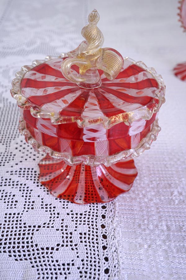 アンティークベネチアン ムラーノガラスのレースガラスの2点セット