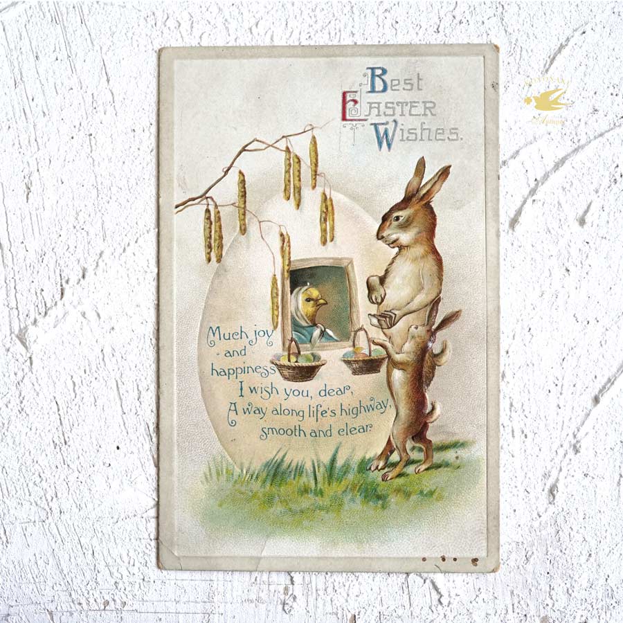アンティークポストカード イースター たまごを買ううさぎさん gh-186
