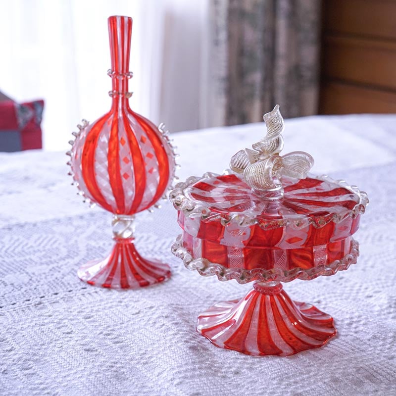 アンティークベネチアン ムラーノガラスのレースガラスの2点セット