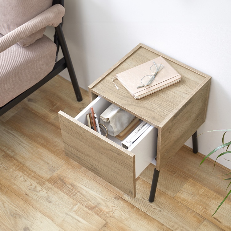 アイアンウッドサイドテーブル IWST-300R ブラック/アッシュブラウン