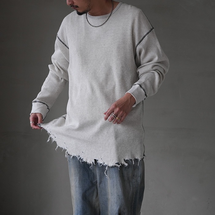 anc-ct77) / ANCELLM (アンセルム) / DAMAGE WAFFLE CREW LS T-SHIRT
