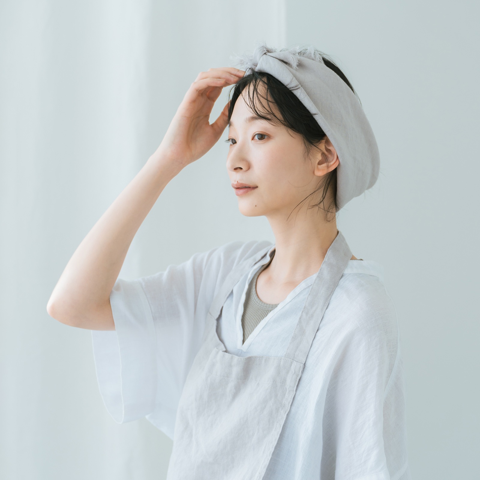 SONORO _ リネン マルチクロス フリンジ _ ライトグレイ