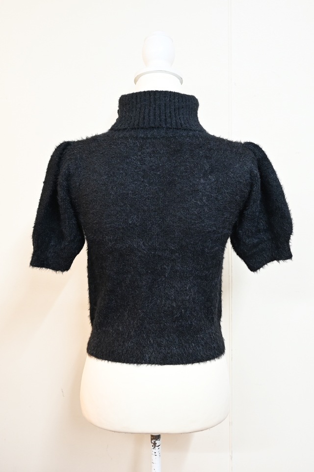 MA*RS】アームウォーマー付き胸開きシャギーニット - BLK/ホワイト