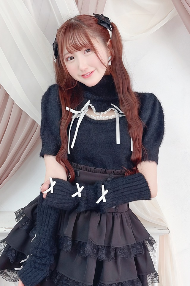 MA*RS】アームウォーマー付き胸開きシャギーニット - BLK/ホワイト