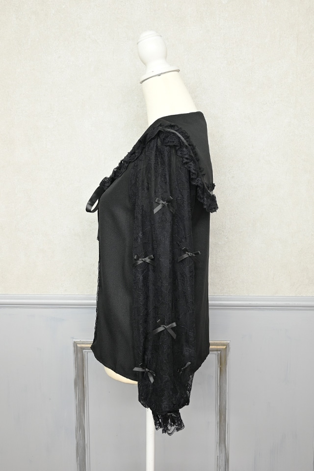 MA*RS】袖レースちびリボン付きセーラーブラウス - BLK/BLK size-F