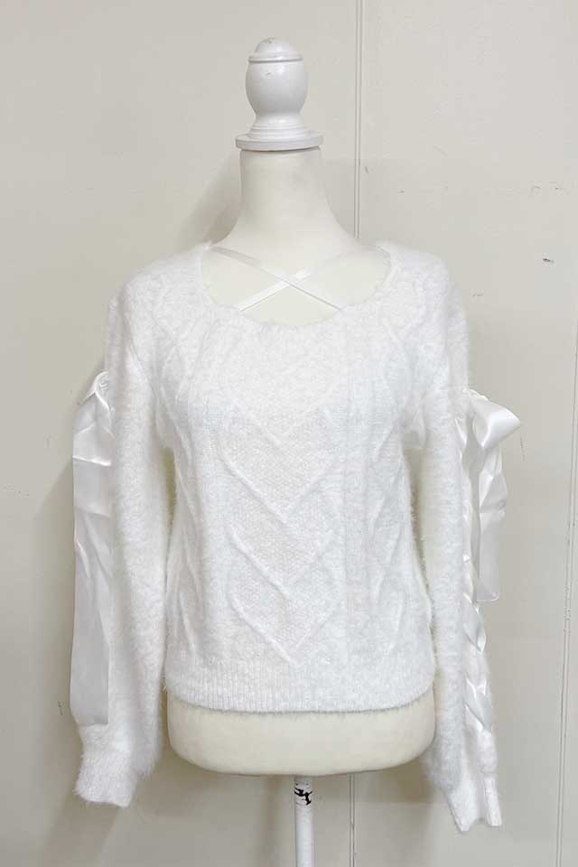 MA*RS】スクエア開きリボンケーブルニット - ホワイト size-F | 地雷系