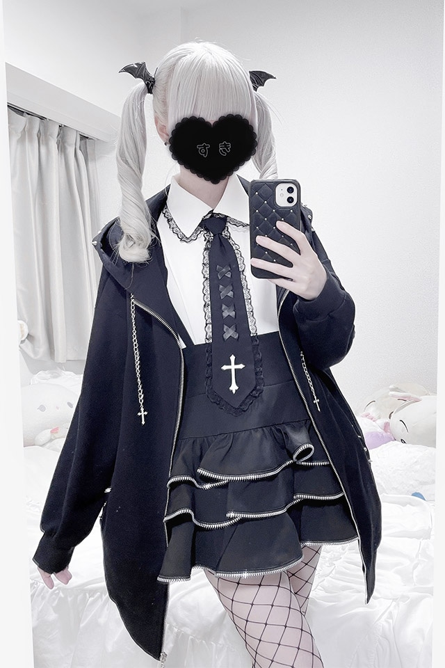 MA*RS】スタッズ付きクロス刺繍ビックパーカー - ブラック size-F