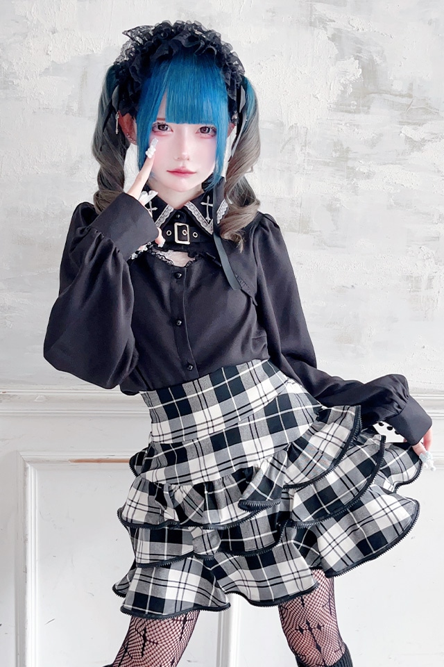 MA*RS】胸開きクロス刺繍ブラウス - ブラック size-F | 地雷系・量産型