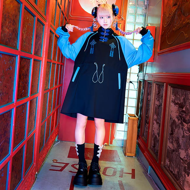 招福シュアンシー チャイナジャージワンピ【PURPLE×PINK】｜LISTEN